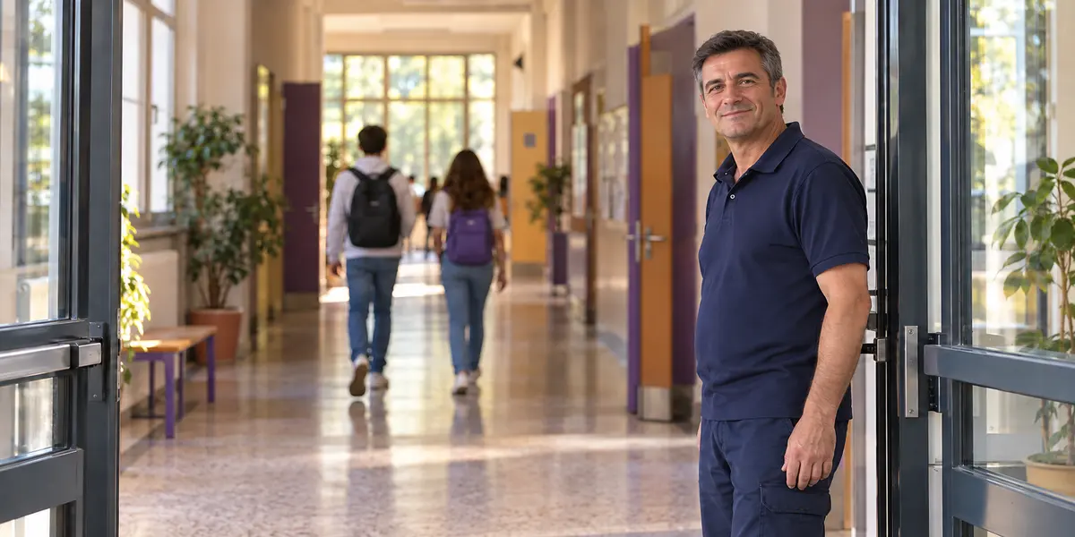 Collaboratore scolastico all'ingresso della scuola